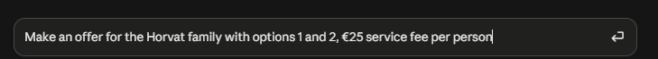 Asking Claude for a client offer with a service fee